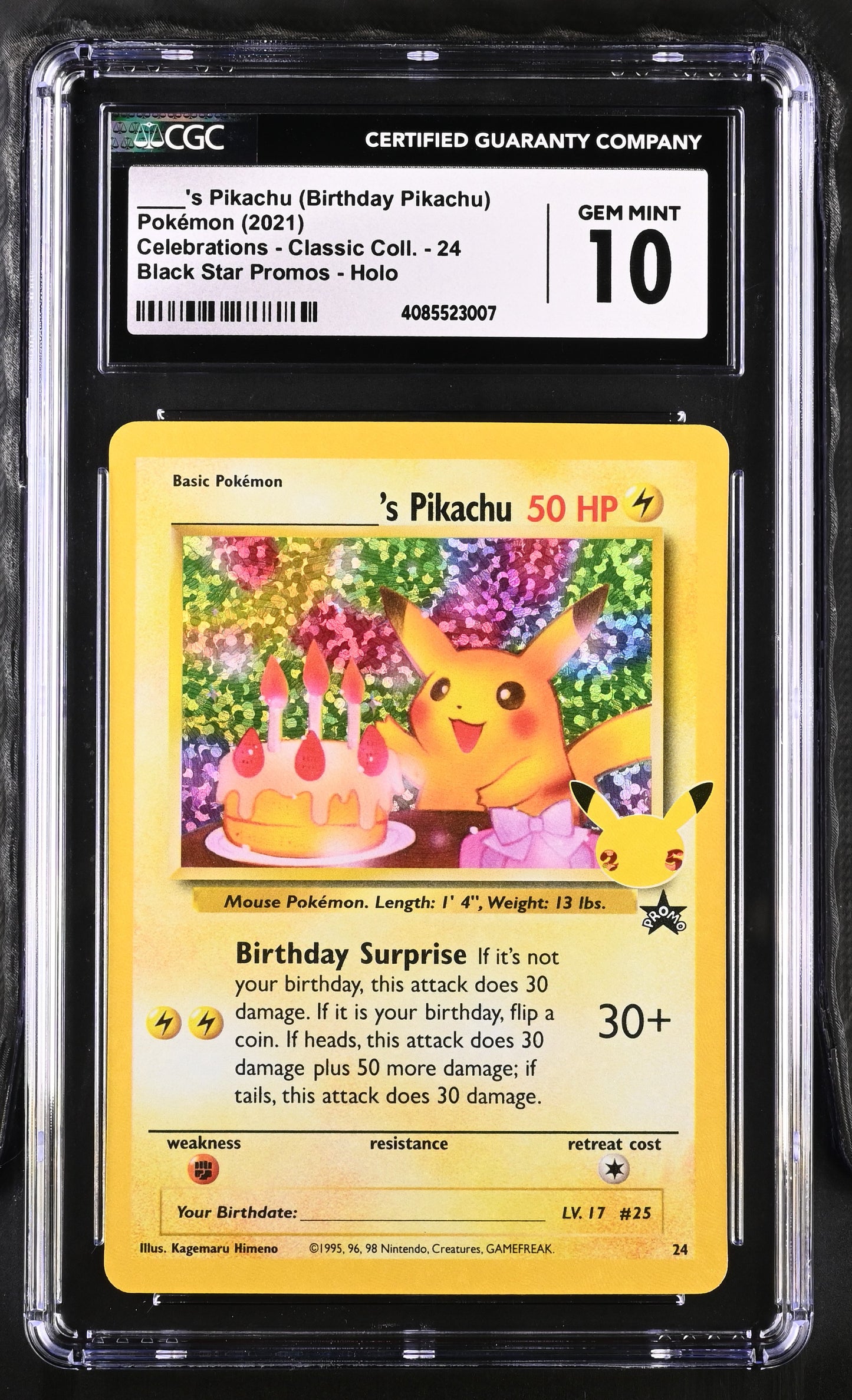 Pokemon - ___' Pikachu (Birthday Pikachu) - Celebrations - Classic Collection - CGC 10