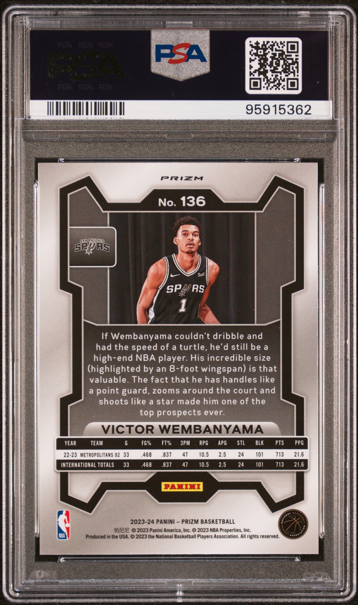 Victor Wembanyama - 2023 Prizm Pink Ice - PSA 10