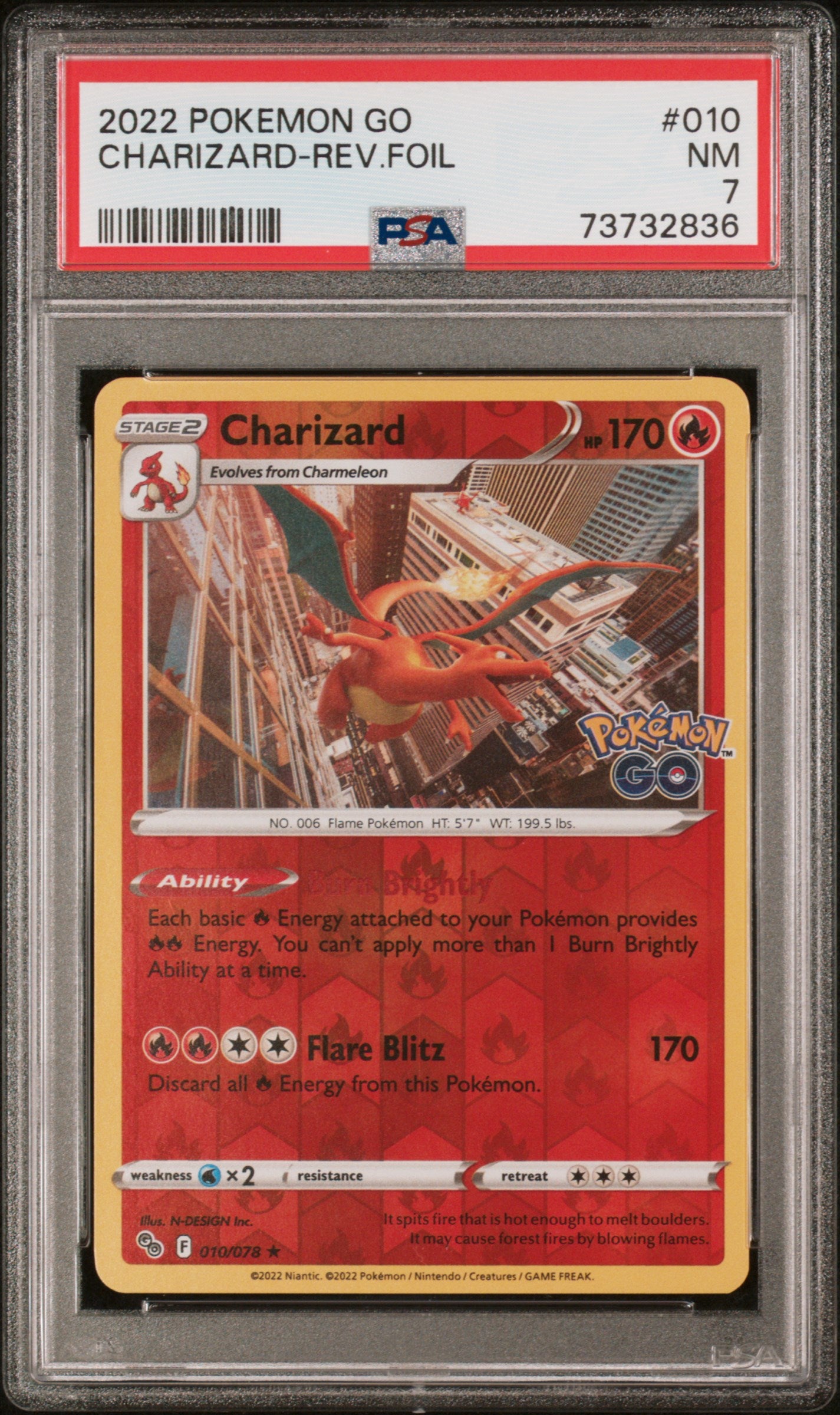 Pokemon - Charizard - Pokemon Go - Reverse Foil - PSA 9, 8 & 7