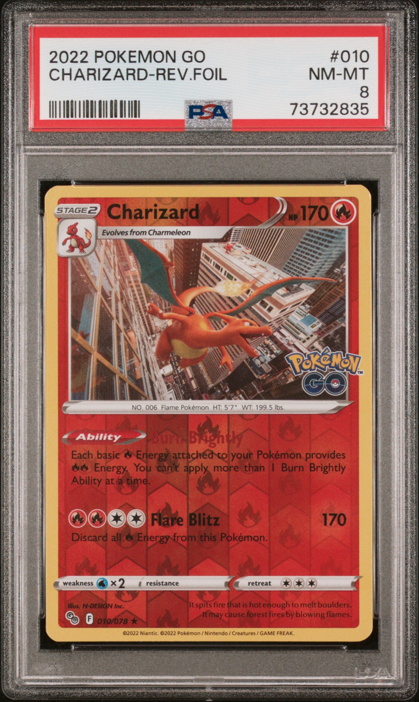 Pokemon - Charizard - Pokemon Go - Reverse Foil - PSA 9, 8 & 7