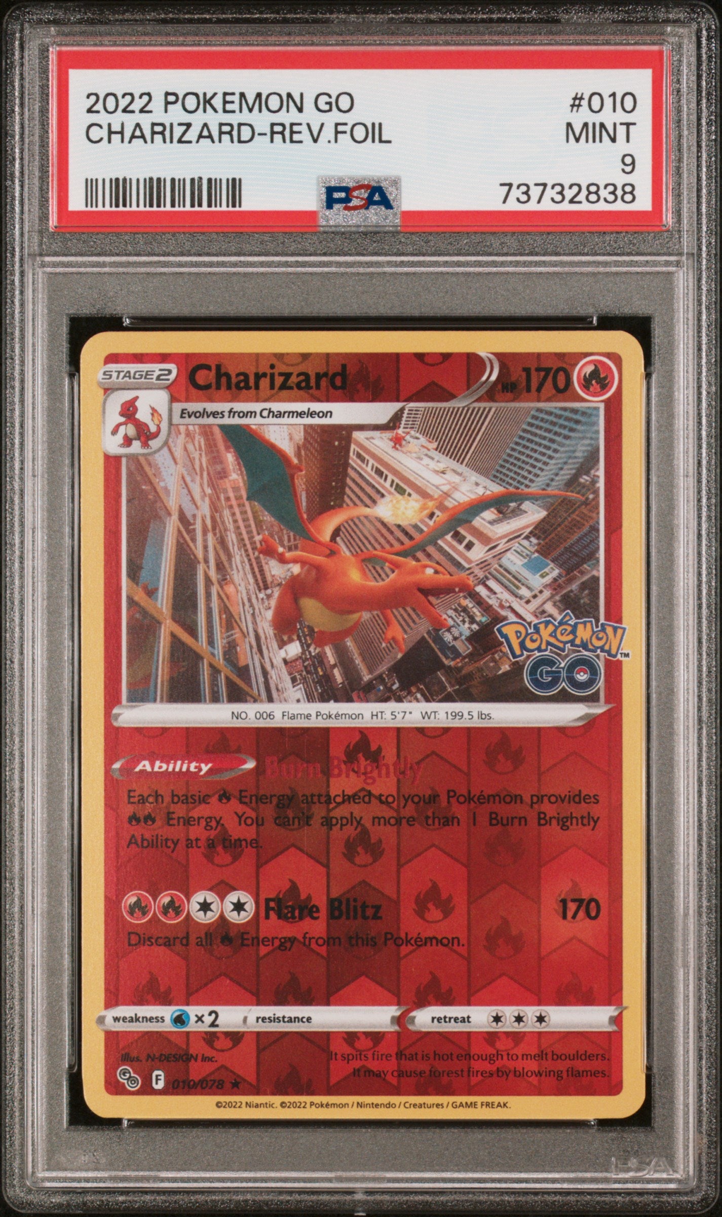 Pokemon - Charizard - Pokemon Go - Reverse Foil - PSA 9, 8 & 7